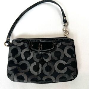 Coach Optic Signature Canvas Wristlet Black Patent Leather Trim Card Holder